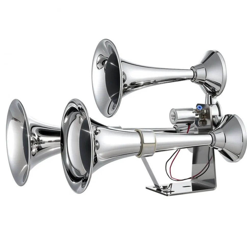 VEVOR 3-Trumpet Air Horn 150dB Super Loud Train Horn for Trucks SUVs, Fits 12V/24V Vehicles & Boats, Powerful Sound, Strong Penetration, Built-in Solenoid Valve, High Airtightness, Heavy-Duty Metal