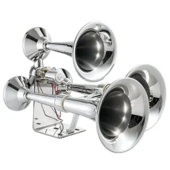 VEVOR 3-Trumpet Air Horn 150dB Super Loud Train Horn for Trucks SUVs, Fits 12V/24V Vehicles & Boats, Powerful Sound, Strong Penetration, Built-in Solenoid Valve, High Airtightness, Heavy-Duty Metal