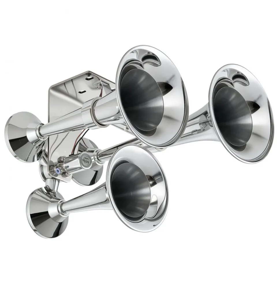 VEVOR 3-Trumpet Air Horn 150dB Super Loud Train Horn for Trucks SUVs, Fits 12V/24V Vehicles & Boats, Powerful Sound, Strong Penetration, Built-in Solenoid Valve, High Airtightness, Heavy-Duty Metal