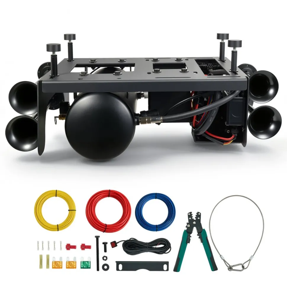 VEVOR 4-Trumpet Air Horn Kit with 150PSI 2.64 Gal Air Compressor Tank, 150dB Super Loud Train Air Horn, Strong Penetration, Pressure Gauge, Leak-Proof, Heavy-Duty, Fits 12V Truck SUV Off-Road Vehicles