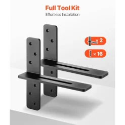 VEVOR T Shelf Brackets 2 Pcs, 200 lbs/90 kg Weight Capacity, 12x2.89x12 in / 304.8x73.5x304.8 mm, Solid Steel Heavy Duty Brackets for Shelves, Countertop Support Floating Bracket Hardware with Screws