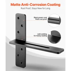 VEVOR T Shelf Brackets 2 Pcs, 200 lbs/90 kg Weight Capacity, 12x2.89x12 in / 304.8x73.5x304.8 mm, Solid Steel Heavy Duty Brackets for Shelves, Countertop Support Floating Bracket Hardware with Screws