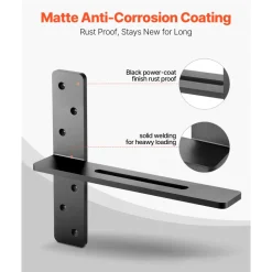 VEVOR T Shelf Brackets 2 Pcs, 200 lbs/90 kg Weight Capacity, 14x2.89x12 in / 355.6x73.5x304.8 mm, Solid Steel Heavy Duty Brackets for Shelves, Countertop Support Floating Bracket Hardware with Screws