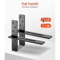 VEVOR T Shelf Brackets 2 Pcs, 200 lbs/90 kg Weight Capacity, 14x2.89x12 in / 355.6x73.5x304.8 mm, Solid Steel Heavy Duty Brackets for Shelves, Countertop Support Floating Bracket Hardware with Screws