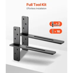 VEVOR T Shelf Brackets 2 Pcs, 200 lbs/90 kg Weight Capacity, 16x2.89x12 in / 406.4x73.5x304.8 mm, Solid Steel Heavy Duty Brackets for Shelves, Countertop Support Floating Bracket Hardware with Screws