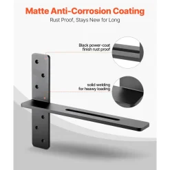 VEVOR T Shelf Brackets 2 Pcs, 200 lbs/90 kg Weight Capacity, 16x2.89x12 in / 406.4x73.5x304.8 mm, Solid Steel Heavy Duty Brackets for Shelves, Countertop Support Floating Bracket Hardware with Screws