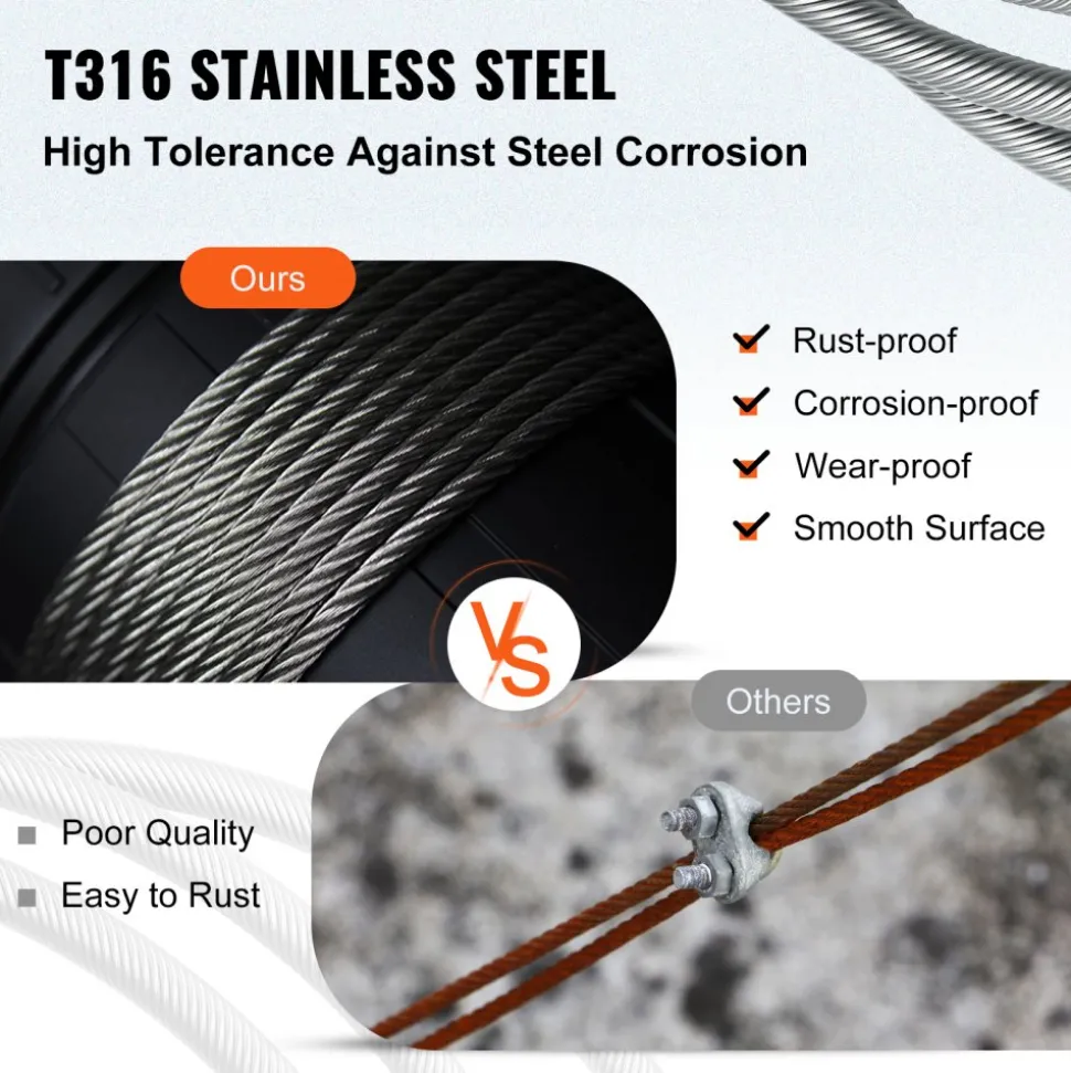 VEVOR T316 Stainless Steel Cable 1/8" 7x7 Steel Wire Rope Cable 500FT Cable Railing Transport Wire Rope Cable for Railing Decking DIY Balustrade
