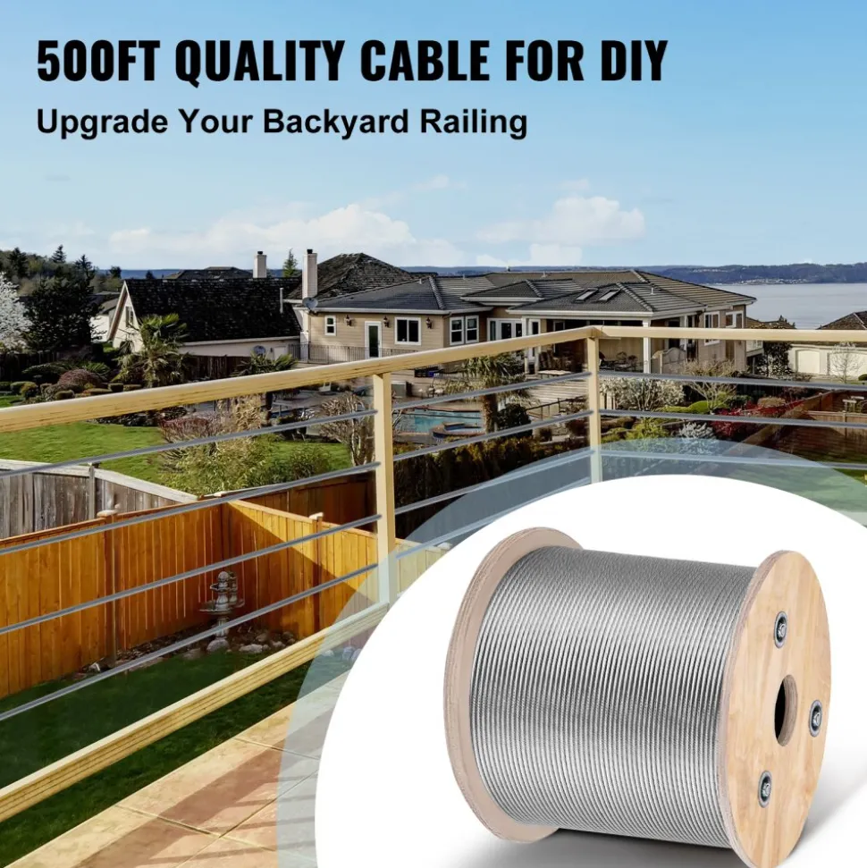 VEVOR T316 Stainless Steel Cable 1/8" 7x7 Steel Wire Rope Cable 500FT Cable Railing Transport Wire Rope Cable for Railing Decking DIY Balustrade