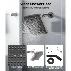 VEVOR Tub and Shower Faucet Set, Complete with 5-Inch Rainfall Shower Head and Bathtub Spout, 8-Setting Adjustable Spray, Single-Handle Tub Trim Kit with Brass Pressure Balancing Valve, Gold Finish