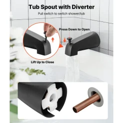 VEVOR Tub and Shower Faucet Set, Complete with 4-Inch Rainfall Shower Head and Bathtub Spout, Single-Spray Single-Handle Tub Trim Kit with 304 Stainless Steel Valve Trim for Bathrooms, Matte Black