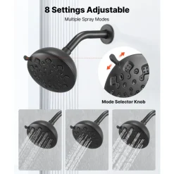 VEVOR Tub and Shower Faucet Set, 5-Inch Rainfall Shower Head and Bathtub Spout, Complete Single-Handle Tub Trim Kit with Brass Pressure Balancing Valve, 8-Setting Adjustable Spray Modes, Matte Black