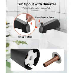 VEVOR Tub and Shower Faucet Set, Complete with 4.7-Inch Rainfall Shower Head and Bathtub Spout, 9-Setting Adjustable Spray, Single-Handle Tub Trim Kit with Brass Pressure Balancing Valve, Matte Black