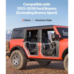 VEVOR Tube Doors, 4-Door, Compatible with 2021-2026 Ford Bronco (Excluding Bronco Sport), Steel Off Road Front & Rear Tubular Half Doors with Rubber Pads, Heavy-Duty Hinges, OE Latch & Limit Straps