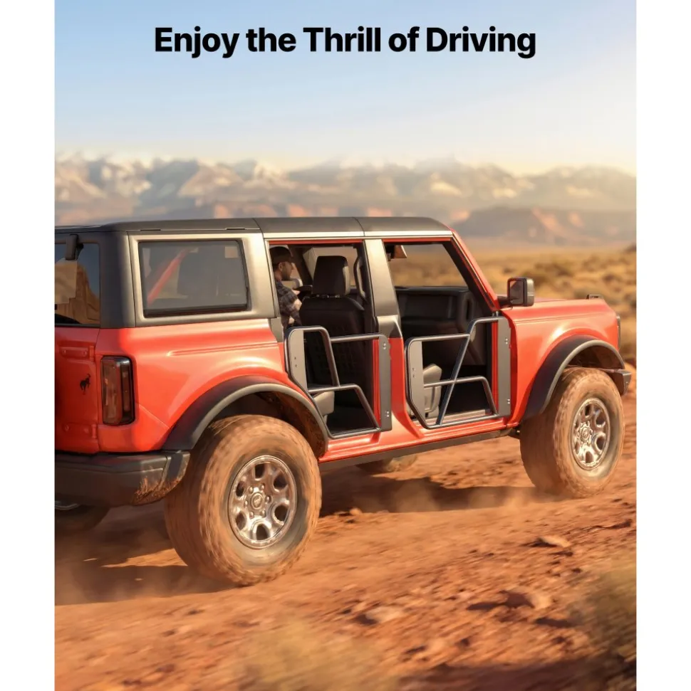 VEVOR Tube Doors, 4-Door, Compatible with 2021-2026 Ford Bronco (Excluding Bronco Sport), Steel Off Road Front & Rear Tubular Half Doors with Rubber Pads, Heavy-Duty Hinges, OE Latch & Limit Straps