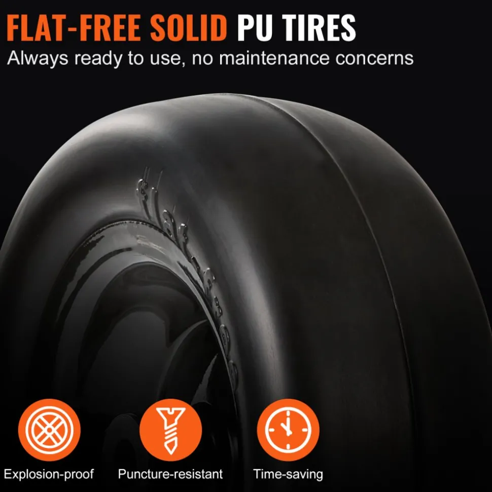 VEVOR Tubeless Mower Wheels, 11x4-5" Size, Pair of Flat-Free PU Tires on Rims, 3.4" Hub, 3/4" Bushing, Includes 20 Adapters, Suitable for Riding Mowers and Lawn Tractors