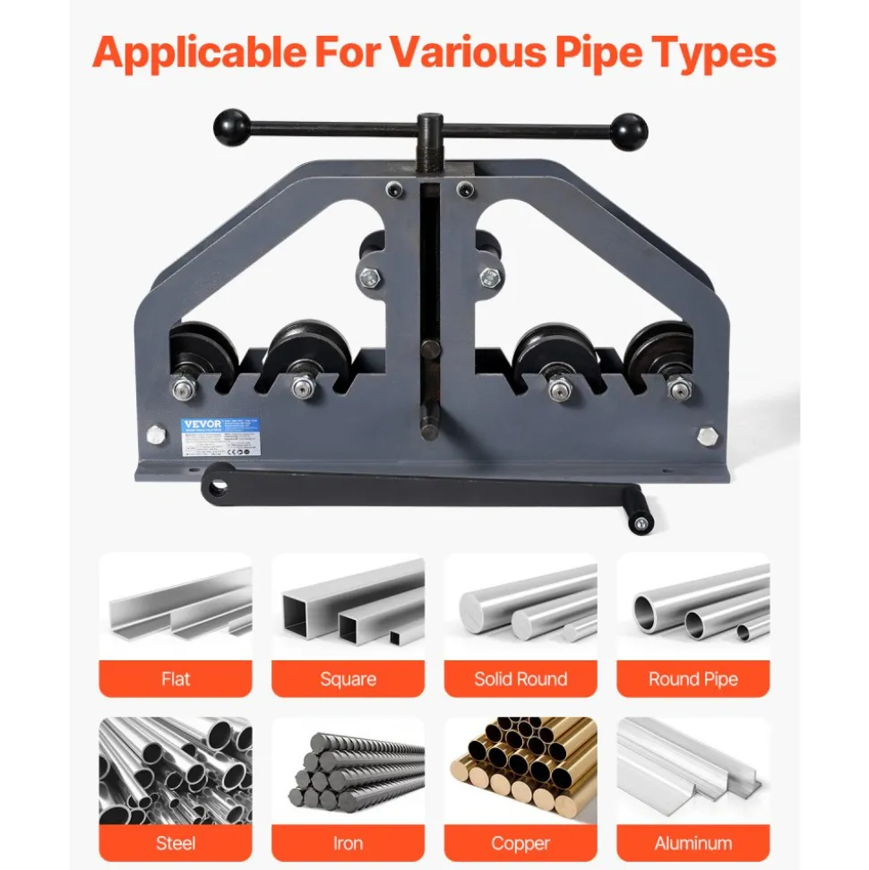 VEVOR Tube Roller Bender, Max 1-1/2" Manual Tube Pipe Roller Bender with 6 Dies, 360° Copper Aluminum Pipe Bending Tool for Square, Round Tube & Flat Bar, Ideal for HVAC Air Conditioning Auto Repair
