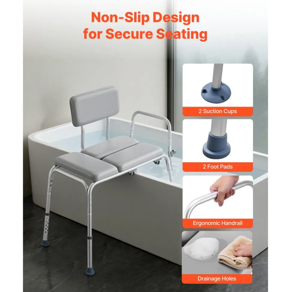 VEVOR Tub Transfer Bench for Bathtub, 500 lbs Weight Capacity Heavy Duty Shower Chair with Arm and Backrest, Height Adjustable Bathroom Shower Bench Bath Seat for Adults, Seniors, Elderly and Disabled