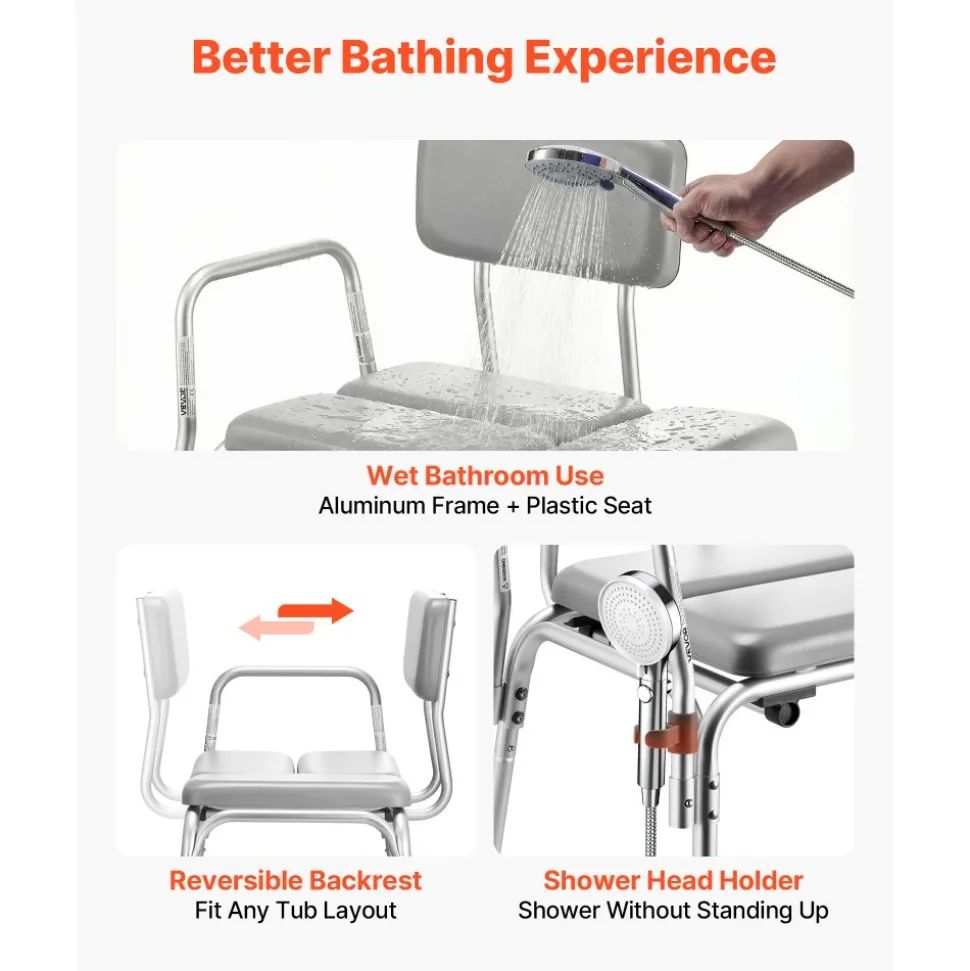 VEVOR Tub Transfer Bench for Bathtub, 500 lbs Weight Capacity Heavy Duty Shower Chair with Arm and Backrest, Height Adjustable Bathroom Shower Bench Bath Seat for Adults, Seniors, Elderly and Disabled