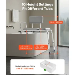 VEVOR Tub Transfer Bench for Bathtub, 500 lbs Weight Capacity Heavy Duty Shower Chair with Arm and Backrest, Height Adjustable Bathroom Shower Bench Bath Seat for Adults, Seniors, Elderly and Disabled