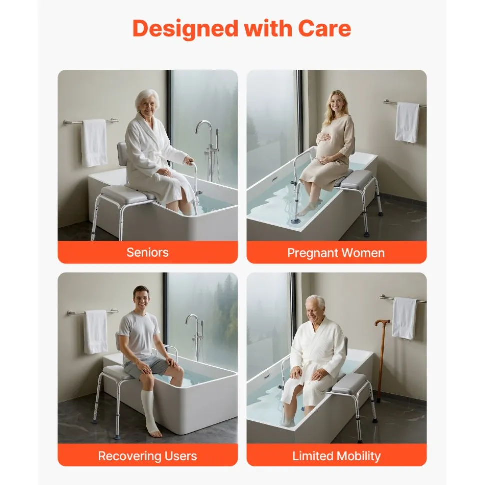 VEVOR Tub Transfer Bench for Bathtub, 500 lbs Weight Capacity Heavy Duty Shower Chair with Arm and Backrest, Height Adjustable Bathroom Shower Bench Bath Seat for Adults, Seniors, Elderly and Disabled