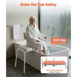 VEVOR Tub Transfer Bench for Bathtub, 500 lbs Weight Capacity Heavy Duty Shower Chair with Arm and Backrest, Height Adjustable Bathroom Shower Bench Bath Seat for Adults, Seniors, Elderly and Disabled