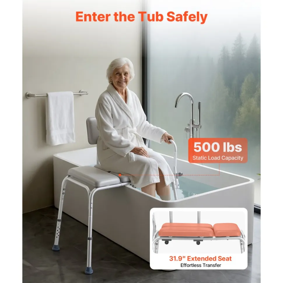 VEVOR Tub Transfer Bench for Bathtub, 500 lbs Weight Capacity Heavy Duty Shower Chair with Arm and Backrest, Height Adjustable Bathroom Shower Bench Bath Seat for Adults, Seniors, Elderly and Disabled