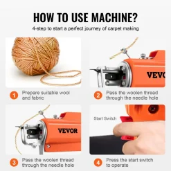 VEVOR Tufting Gun, 2 in 1 Cut & Loop Pile, Electric Carpet Weaving Flocking Machine, Rug Machines Starter Kit, 7-27 Stitches/sec High Speed Rug Making Tools, 4-25 mm Adjustable Height, 110V