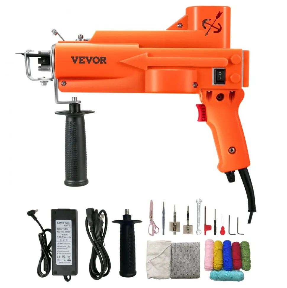 VEVOR Tufting Gun, 2 in 1 Cut & Loop Pile, Electric Carpet Weaving Flocking Machine, Rug Machines Starter Kit, 7-27 Stitches/sec High Speed Rug Making Tools, 4-25 mm Adjustable Height, 110V