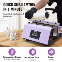 VEVOR Tumbler Heat Press Machine, 11-30oz Mug Press, Heat Up Fast and Even, Tumbler Press with Sublimation Paper, Tape and Gloves, Temp and Time Setting, for Sublimation Tumblers, Cups, Mugs, Purple
