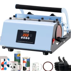 VEVOR Tumbler Heat Press Machine, 11-30oz Mug Press, Heat Up Fast and Even, Tumbler Press with Sublimation Paper, Tape and Gloves, Temp and Time Setting, for Sublimation Tumblers, Cups, Mugs, Blue