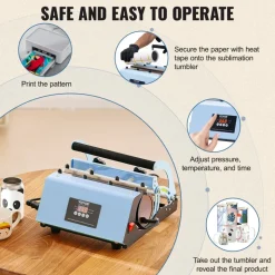 VEVOR Tumbler Heat Press Machine, 11-30oz Mug Press, Heat Up Fast and Even, Tumbler Press with Sublimation Paper, Tape and Gloves, Temp and Time Setting, for Sublimation Tumblers, Cups, Mugs, Blue