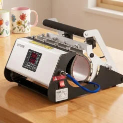 VEVOR Tumbler Heat Press Machine, 11-30 oz Mug Press, Fast and Even Heating, with Tape and Gloves, Easy Temp and Time Setting, Heat Transfer for Sublimation Tumblers, Cups, Mugs, Black and White
