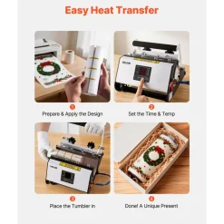 VEVOR Tumbler Heat Press Machine, 11-30 oz Mug Press, Fast and Even Heating, with Tape and Gloves, Easy Temp and Time Setting, Heat Transfer for Sublimation Tumblers, Cups, Mugs, Black and White