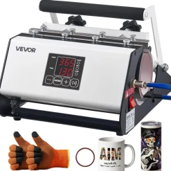 VEVOR Tumbler Heat Press Machine, 11-30 oz Mug Press, Fast and Even Heating, with Tape and Gloves, Easy Temp and Time Setting, Heat Transfer for Sublimation Tumblers, Cups, Mugs, Black and White