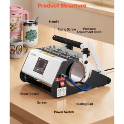 VEVOR Tumbler Heat Press Machine, 30 oz and 40 oz Mug Press, Fast and Even Heating, with Tape, Gloves, Easy Temp and Time Setting, Heat Transfer for Sublimation Tumblers, Cups, Mugs, Black and White