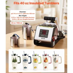 VEVOR Tumbler Heat Press Machine, 40 oz Tumbler Press, Fast and Even Heating, with Tape, Gloves, Easy Temp and Time Setting, Heat Transfer for Sublimation Insulated Tumblers, Cups, Black and White