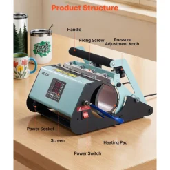 VEVOR Tumbler Heat Press Machine, 11-30 oz Mug Press, Fast and Even Heating, with Tape and Gloves, Easy Temp and Time Setting, Heat Transfer for Sublimation Tumblers, Cups, Mugs, Black and Green