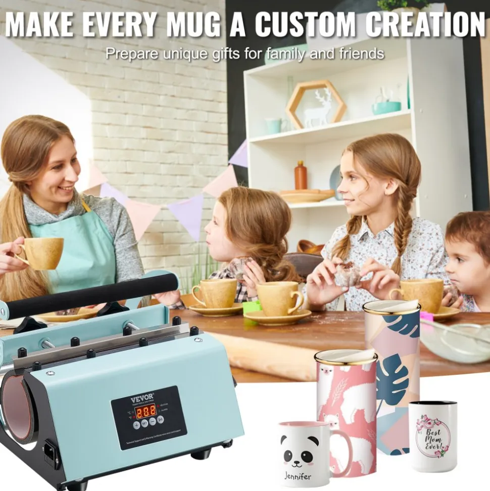 VEVOR Tumbler Heat Press Machine, 11-30oz Mug Press, Heat Up Fast and Even, Tumbler Press with Sublimation Paper, Tape and Gloves, Temp and Time Setting, for Sublimation Tumblers, Cups, Mugs, Green