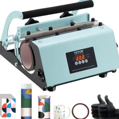 VEVOR Tumbler Heat Press Machine, 11-30oz Mug Press, Heat Up Fast and Even, Tumbler Press with Sublimation Paper, Tape and Gloves, Temp and Time Setting, for Sublimation Tumblers, Cups, Mugs, Green