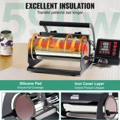 VEVOR Tumbler Heat Press Machine, 11-30oz Mug Press, Heat Up Fast and Even, Tumbler Press with Sublimation Paper, Tape and Gloves, Temp and Time Setting, for Sublimation Tumblers, Cups, Mugs, Black