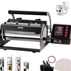 VEVOR Tumbler Heat Press Machine, 11-30oz Mug Press, Heat Up Fast and Even, Tumbler Press with Sublimation Paper, Tape and Gloves, Temp and Time Setting, for Sublimation Tumblers, Cups, Mugs, Black