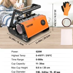 VEVOR Tumbler Heat Press, 30oz Mug Heat Press Machine, Sublimation Transfer 11-15oz 16-25oz 30oz Straight Skinny Tumblers, with Heat-Resist Gloves and Tape, for DIY Ceramic Mugs Cups Glasses