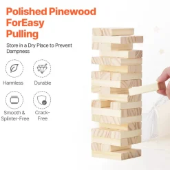 VEVOR Tumbling Timber Toy, 54 Blocks Tumble Tower Blocks Game, Pine Wood Tumbling Tower Game with Storage Crate, Multiple Ways to Play Wooden Stacking Game, Tumble Tower Family Game for Indoor/Outdoor