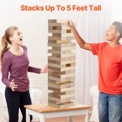 VEVOR Tumbling Timber Toy, 60 Blocks Giant Tumble Tower Blocks Game, Pine Wood Tumbling Tower Game with Carry Bag and Scoreboard, Wooden Stacking Game, Tumble Tower Family Games for Indoor/Outdoor