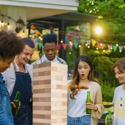 VEVOR Tumbling Timber Toy, 60 Blocks Giant Tumble Tower Blocks Game, Pine Wood Tumbling Tower Game with Carry Bag and Scoreboard, Wooden Stacking Game, Tumble Tower Family Games for Indoor/Outdoor