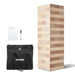 VEVOR Tumbling Timber Toy, 60 Blocks Giant Tumble Tower Blocks Game, Pine Wood Tumbling Tower Game with Carry Bag and Scoreboard, Wooden Stacking Game, Tumble Tower Family Games for Indoor/Outdoor