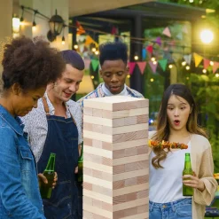 VEVOR Tumbling Timber Toy, 60 Blocks Giant Tumble Tower Blocks Game, Pine Wood Tumbling Tower Game with Storage Crate and Scoreboard, Wooden Stacking Game, Tumble Tower Family Games for Indoor/Outdoor