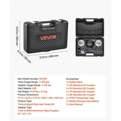 VEVOR Turbo Boost Leak Tester Kit, Compatible with 3"/3.5"/4" Pipe, 0-150 PSI Valve Gauge & 0-60 PSI Adapter Gauge, Turbo System Leakage Tester Set with 4 Pairs of Air Fittings for Diesel Trucks, SUVs