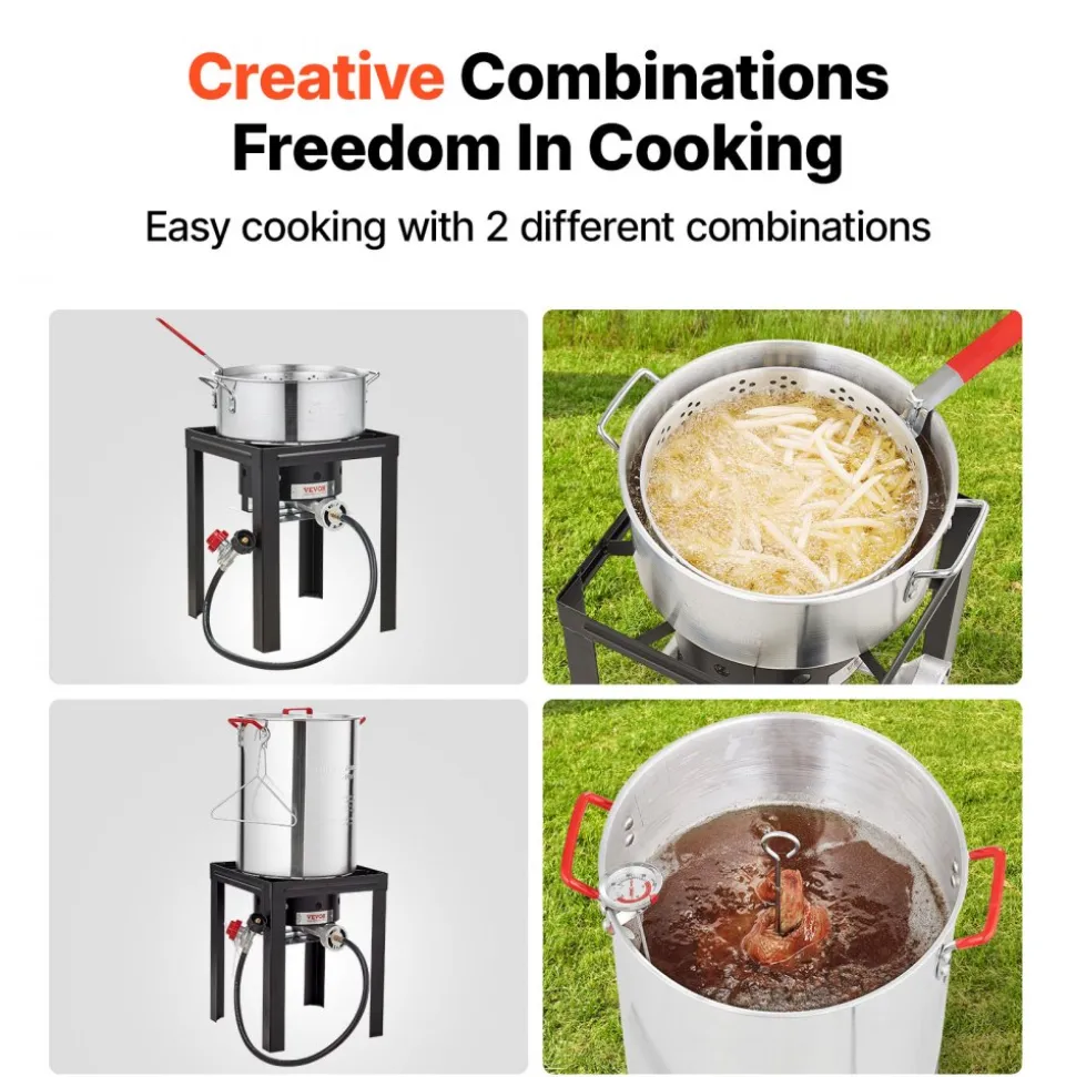 VEVOR Turkey Deep Fryer, 30-qt Turkey & 10-qt Fish Steamer Cooker Set, Outdoor Aluminum Seafood Frying Pot, 54,000 BTU Burner Propane Gas Boiler, Includes Baskets, Perforated Poultry Rack, Thermometer