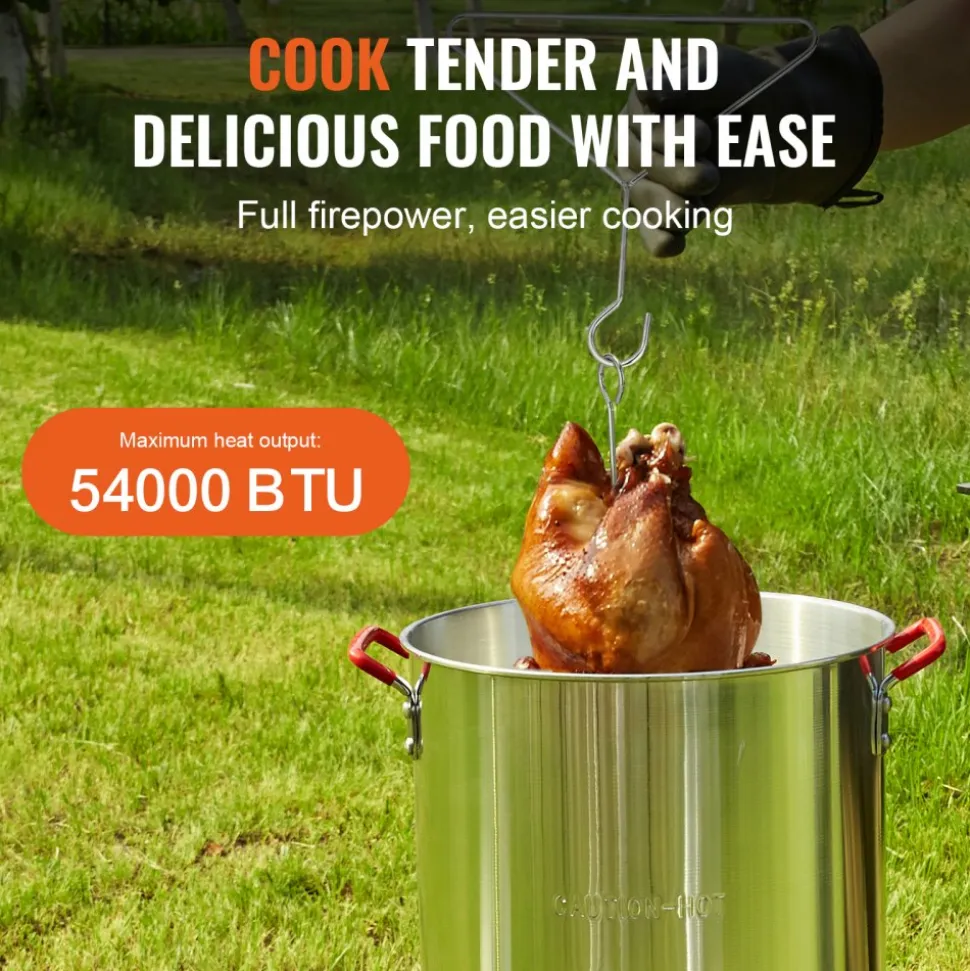 VEVOR Turkey Deep Fryer, 30-qt Turkey Fryer Boiler Steamer Cooker Set, Outdoor Aluminum Seafood Frying Pot, 54,000 BTU Burner Propane Gas Boiler, Includes Basket, Perforated Poultry Rack, Thermometer
